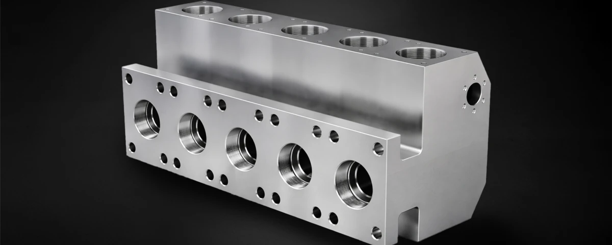 Ein gefrästes Bauteil eines Fracking blocks