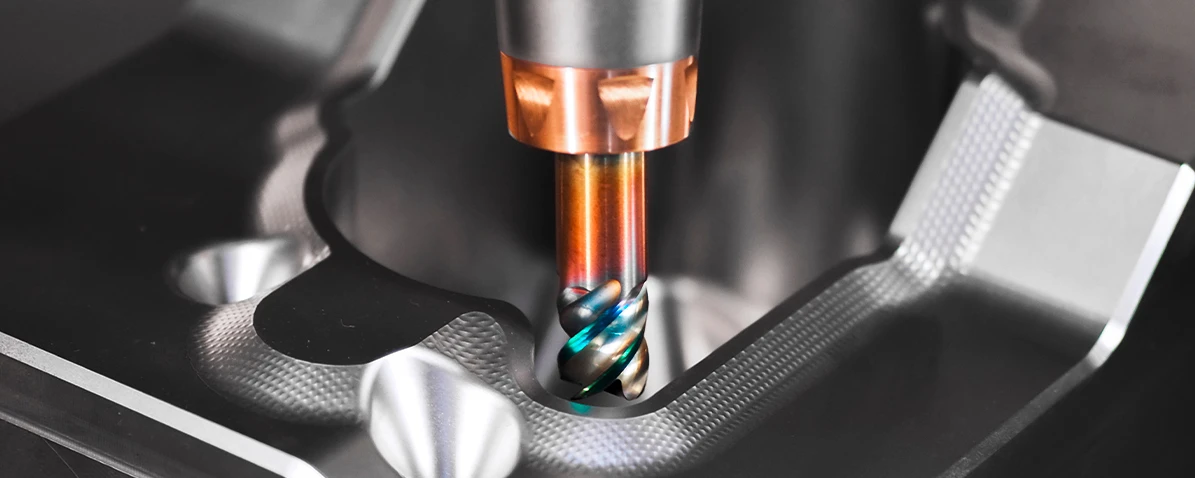 A solid carbide end mill from the large Pokolm range in a milled component.