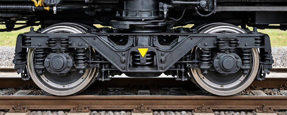 Ein Drehgestell eines Waggons.