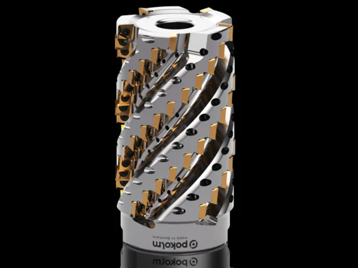 Squareworx Igelfräser mit PVGO beschichteten Wendeschneidplatten. Walzenstirnfräser sind Premiumtools von Pokolm.

Squareworx porcupine cutter with PVGO coated indexable inserts. Helical shell mills are premiumtools from Pokolm.