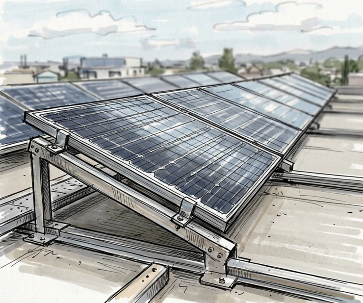 The illustration shows solar panels on a roof.